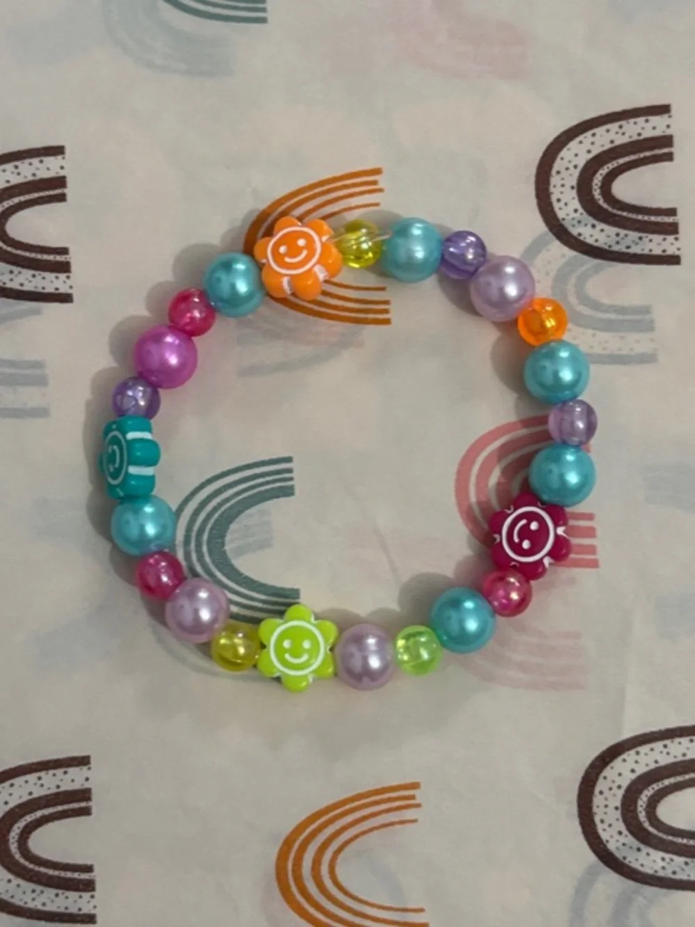 Kids Smiley Flower Bead Bracelet - Multicolor